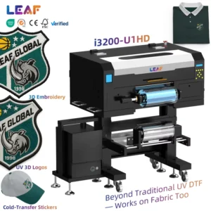3D UV DTF Printer I3200HD 30 cm with Raised Logo and Faux Embroidery for Sportswear and Bags
