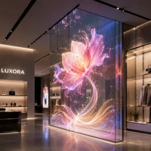 3DH Series Clear Transparent Glass LED Film Screen, Adhesive Billboard, Storefront Window Advertising Display