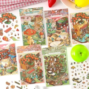 3pcs 3D Miniature Town Scene Stickers for Journals and Gifts