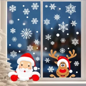 4*105PCS Christmas Snowflake Window Clings Stickers PVC Glass Xmas Decals Indoor Holiday Santa Claus Reindeer 0-24 Months