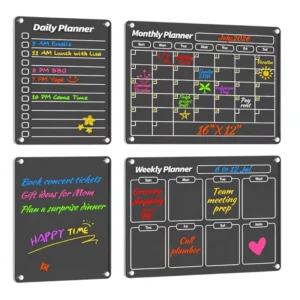 4-Piece Acrylic Magnetic Fridge Calendar Dry Erase Wall Calendar with Monthly & Weekly Planning Board and 8 Markers