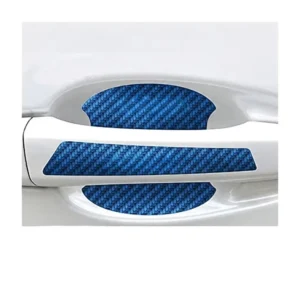 4 Piece Blue 3D Carbon Fiber Leather Car Door Handle Sticker Waterproof Bowl Protector Decal Anti scratch Vinyl Wrap Auto