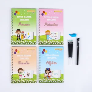 4-Piece Portuguese Version Magic Practice Copybooks for Preschool Kids, Educational Learning Books