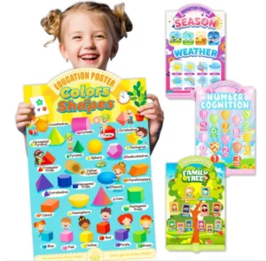 4 Pieces Per Set Education Poster with Thick Paper Double Sided PET Film Waterproof and Tear Resistant for Kids Learning