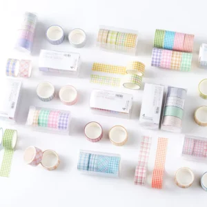 4-Roll Grid Washi Tape Set, Salt Ins Style, Solid Color, for DIY Scrapbook Journals