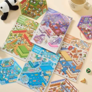 4 Sheets per Pack Miniature Landscaping Little House Series Stacked 3D Cabin Stickers