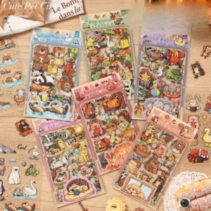 4 Stickers Per Pack Cute Pet City Series Kids’ Cartoon Journaling Decals