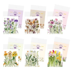 40-Pack PVC Vinyl Stickers with Transparent Flower and Plant Die-Cut Shapes, Custom Logo for Laptops and Skateboards
