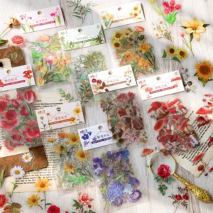 40-Piece Transparent PET Nature and Flower Sticker Set for Scrapbooking and Journaling