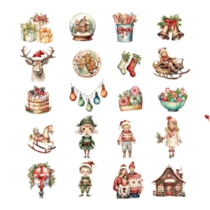 40 Sheets per Pack Cartoon Retro Christmas Gloss-Varnished Paper Die-Cut Stickers