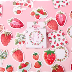 45-Pack Self-Adhesive Paper Strawberry Cheese Series Journaling Stickers for Holiday Decoration