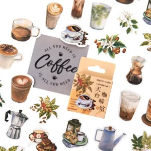 46-Piece Cafe Coffee Sticker Set for DIY Decoration and Scrapbooking