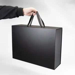 48*35*15cm Reusable Matte Large Folder Paper Box with Black Handle for Gift Packaging