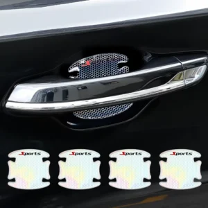 4Pcs Laser Sports Logo Car Door Handle Bowl Protector Sticker Drip Glue Anti-Scratch Self-Adhesive Auto Door Cup Guard Trim