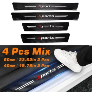 4Pcs Sports Car Door Sill Strip Carbon Fibre Protective Cover Universal Anti-Scratch Anti-Collision