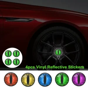 4pcs Sheet Self-Adhesive Cat Eye Pattern Round Reflective Stickers for Car Wheels Truck SUV Wheel Hub Decoration