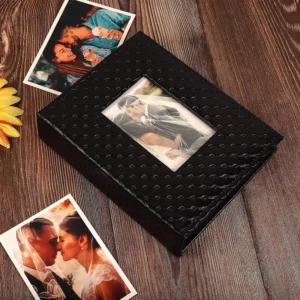 4×6 Black PU Photo Album, 200 Photos, Button Closure