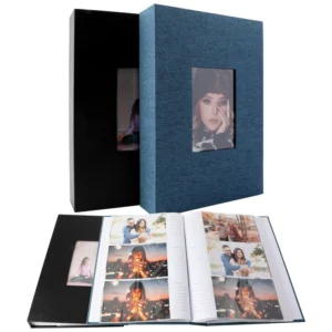 4×6 Linen Photo Album with Window Frame, Holds 300 Photos