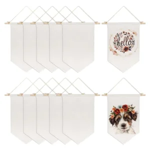50 × 30 cm Sublimation Blank Linen Wall Banner with Wood Sticks