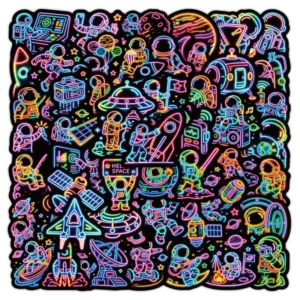 50 Colorful Waterproof Adhesive Synthetic Paper Neon Astronaut Stickers
