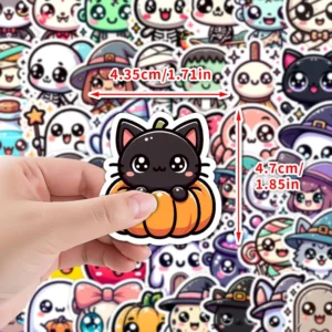 50 Cute Halloween Graffiti PVC Waterproof UV-Coated Custom-Shape Stickers for Cups and Computers