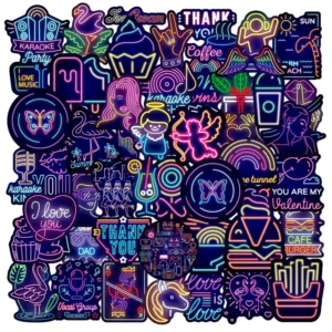 50 PCS Cool Neon Graffiti Decorative Stickers for Kids Teens Adults Waterproof Vinyl Home Decoration Sticker Pack Cartoon