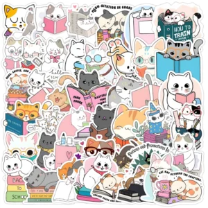 50 PVC Waterproof Cute Kitten Graffiti Stickers for Home Decoration Mobile Phones & Water Cups Cartoon Kitten