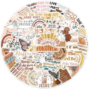 50 Pcs Boho Decorative Jesus Phrase Stickers for Laptop Bottle Phone Vinyl Bible Quote