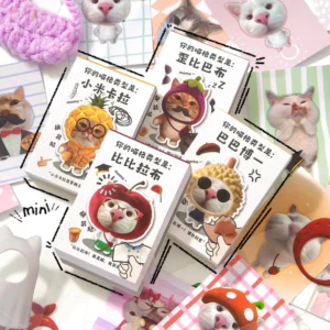 50 Pcs Cute Cat Dress-Up Sticker Book Mini Flip Book Cartoon Kitty Change Outfit DIY Scrapbook Journal Decorative Sticker