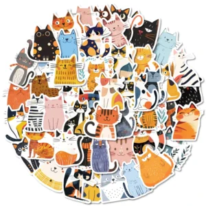 50-Piece Cartoon Cat PVC DIY Decorative Sticker Set Waterproof for Suitcase Tablet Skateboard