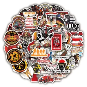 50-Piece Cartoon Firefighter Sticker Set, Waterproof Vinyl Decals for Motorcycle, Notebook, and Water Cup