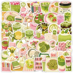 50-Piece Cartoon Matcha Cake Decorative Stickers for Bottles and Books