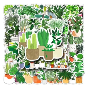 50-Piece Cartoon Plant Stickers, Waterproof, for Skateboards, Luggage, and Laptops