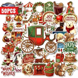 50-Piece Christmas Cartoon Graffiti Stickers for Walls and Bottles