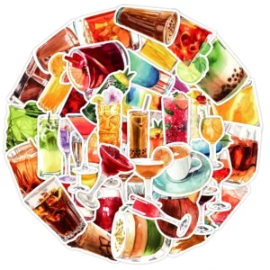 50-Piece Colorful Cocktail Wine Glass Graffiti Stickers for Bottle and Cup Decor