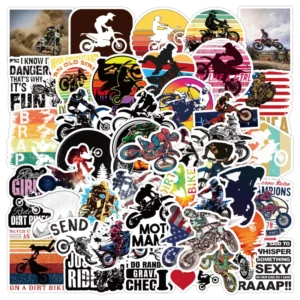 50-Piece Custom Cartoon Cross-Country Motorcycle Waterproof Vinyl Decal Stickers for Notebooks and Trail Bikes
