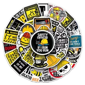 50-Piece Factory Die-Cut Eco-Friendly Graffiti Art Safety Helmet Slogan Stickers for Vacuum Flasks and Toolboxes