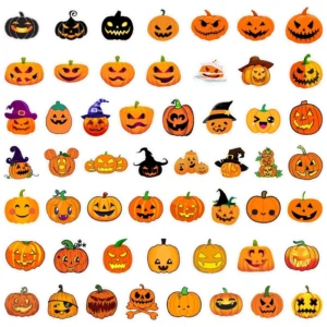 50-Piece Halloween Jack-o’-Lantern Graffiti Sticker Set for Suitcases, Cars, Notebooks, and Skateboards