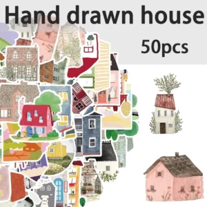 50-Piece Hand-Painted House Graffiti Sticker Pack for Suitcases, Laptops, Diaries, and Phones