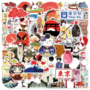 50-Piece Japanese Traditional Culture Lucky Cat Stickers