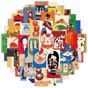 50-Piece Modern Minimalist Cartoon Japanese-Style Poster Stickers, Waterproof Decals for Refrigerators and Phone Cases