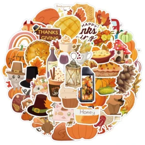 50 Piece PVC Nordic Style Thanksgiving Graffiti Sticker Set Waterproof Adhesive Cup Decorations