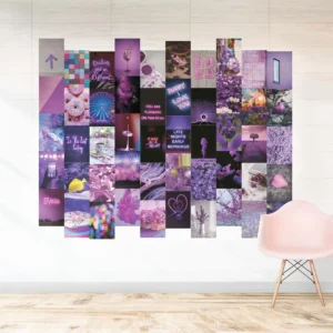 50-Piece Purple Flower Poster Print and 4×6-Inch Postcard Wall Collage Kit