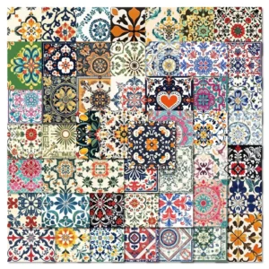 50-Piece Retro Flower Art Adhesive Square Tile Stickers for Refrigerator Decoration