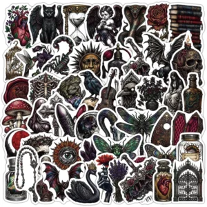 50-Piece Retro Gothic Decorative Stickers for Luggage and Halloween