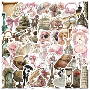 50-Piece Retro Graffiti Stickers Pink for Book Decor