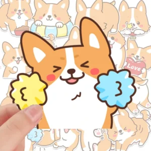 50-Piece Self-Adhesive Cute Corgi Cartoon Stickers for Laptops, Journals, and Phone Cases, DIY Decor, Custom OEM