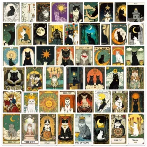 50-Piece Tarot Cat Gothic Graffiti Stickers for Book and Luggage