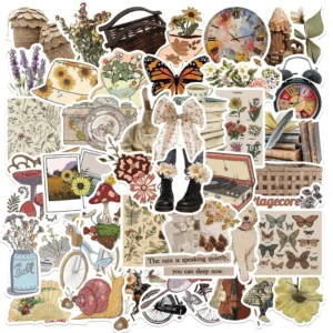 50-Piece Vintage Scrapbooking Stickers Art Illustration Waterproof Graffiti Labels for Laptop and Notebook