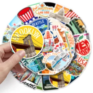 50-Piece Waterproof Cartoon Custom Stickers for Outdoor Scenery and Landmark Decorations